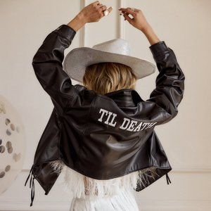"Til Death" Black Faux Leather Bridal Jacket